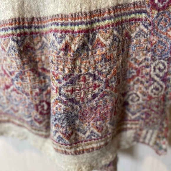 Soutache Bohemian Knit Scarf with Multicolor Pattern Wool Blend - Picture 2 of 4